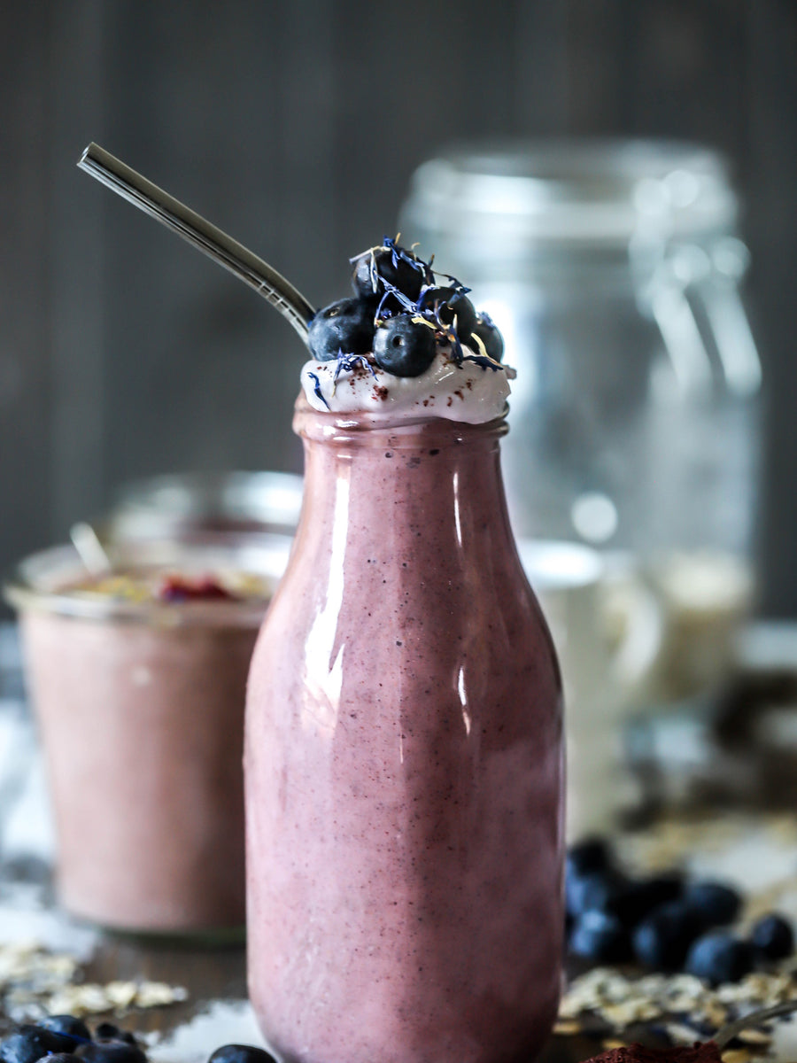 Blueberry peanut butter breakfast smoothie