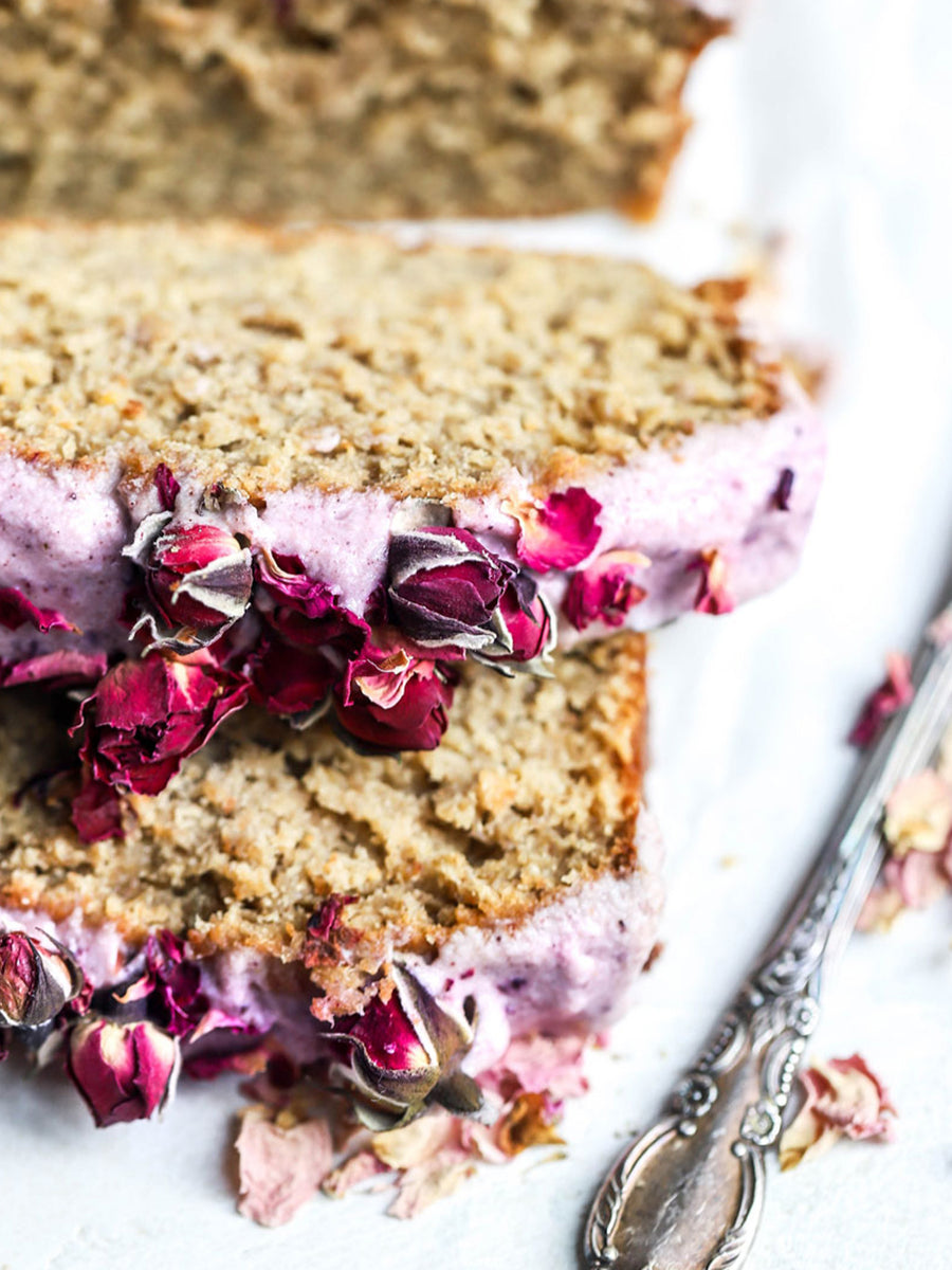 Banana bread with cranberry frosting