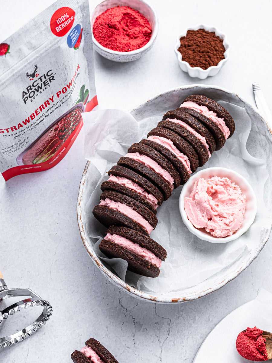 No-bake chocolate strawberry sandwich cookies