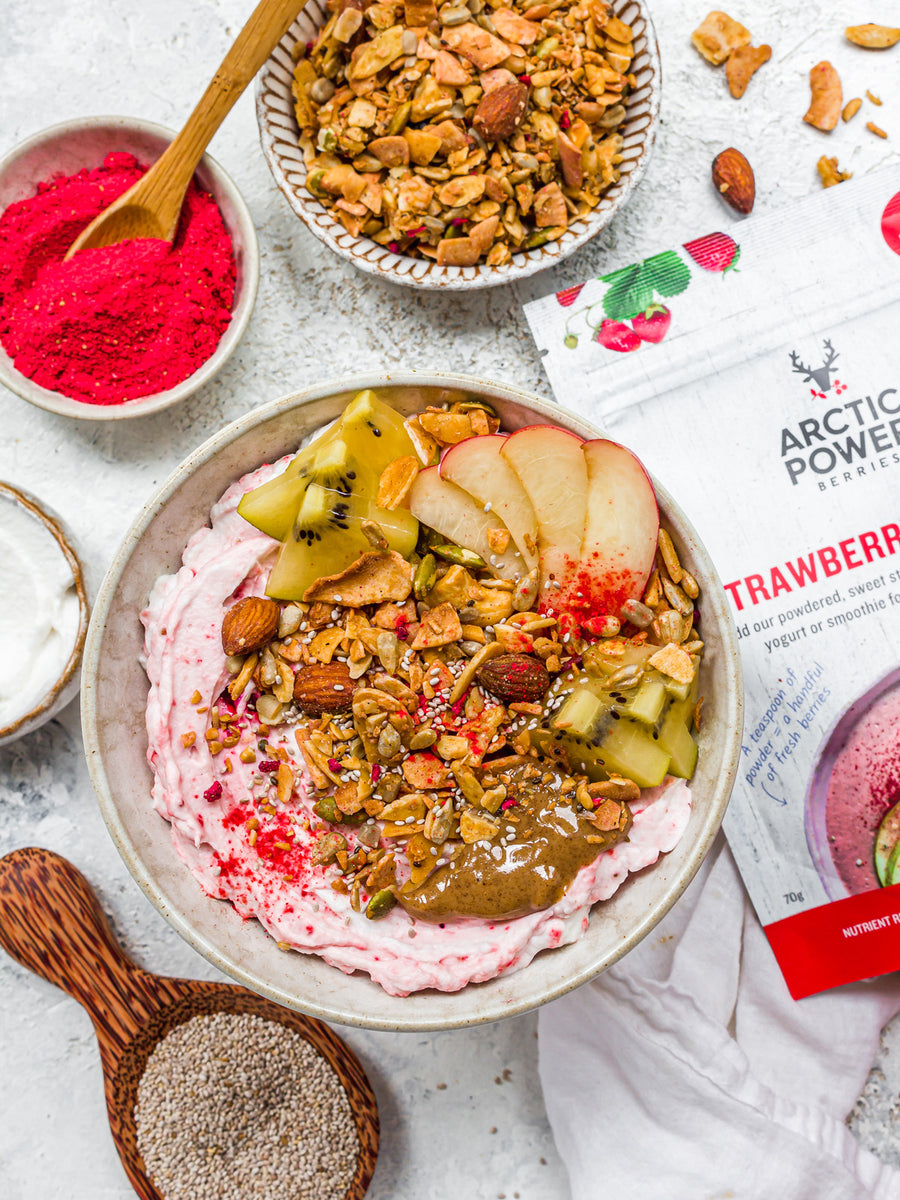 Strawberry and almond yogurt bowl