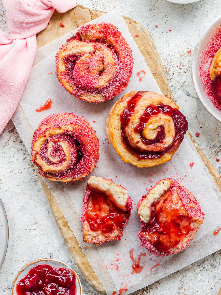 Strawberry no-yeast swirl buns