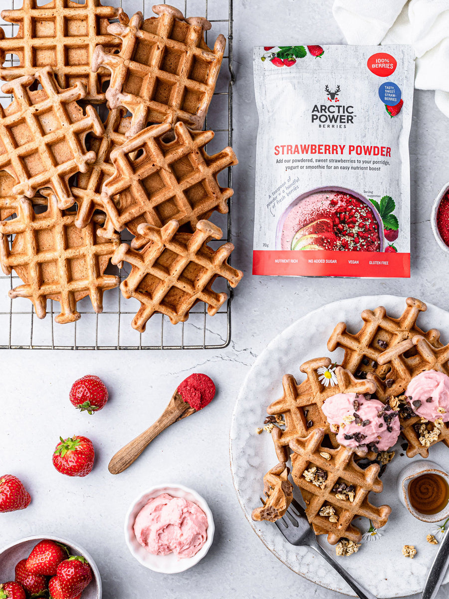 Strawberry spelt flour waffles