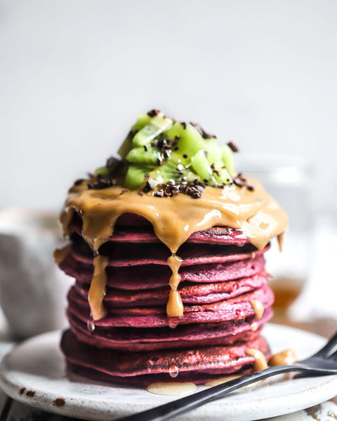 Beetroot and wild blueberry pancakes