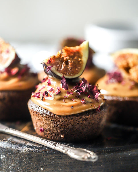 Blueberry cupcakes with peanut butter frosting