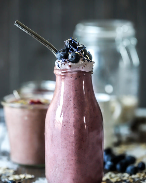 Wild blueberry and peanut butter breakfast smoothie