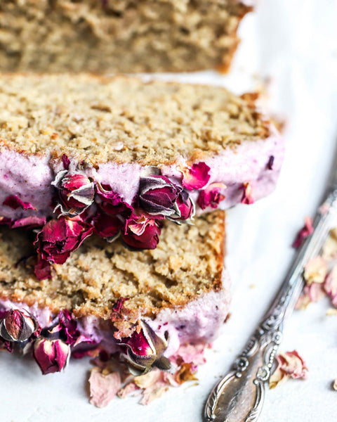 Banana bread with cranberry frosting