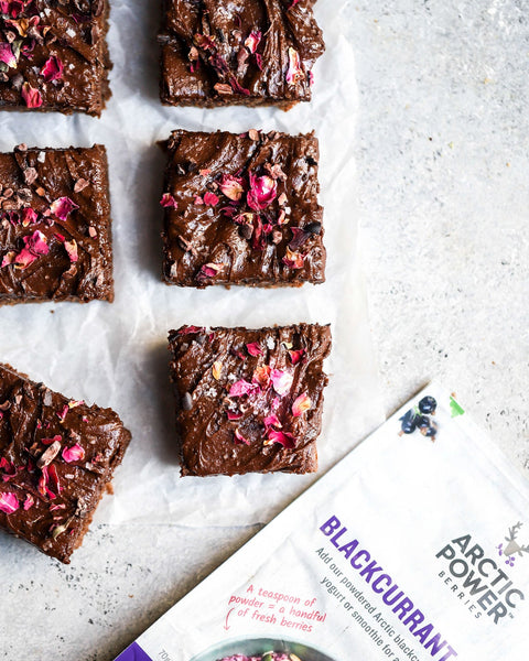 Raw frosted berry brownies