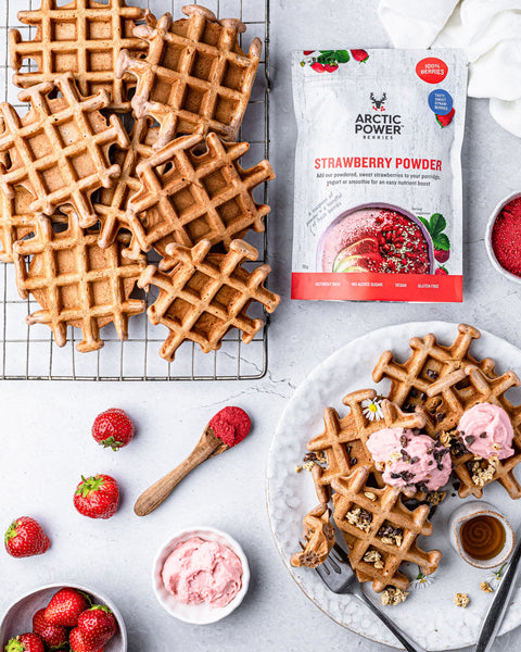 Strawberry spelt flour waffles