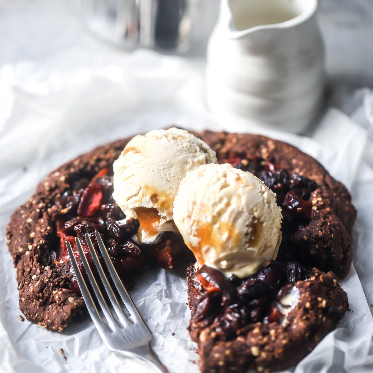 Rich chocolate & cranberry mince pie galette