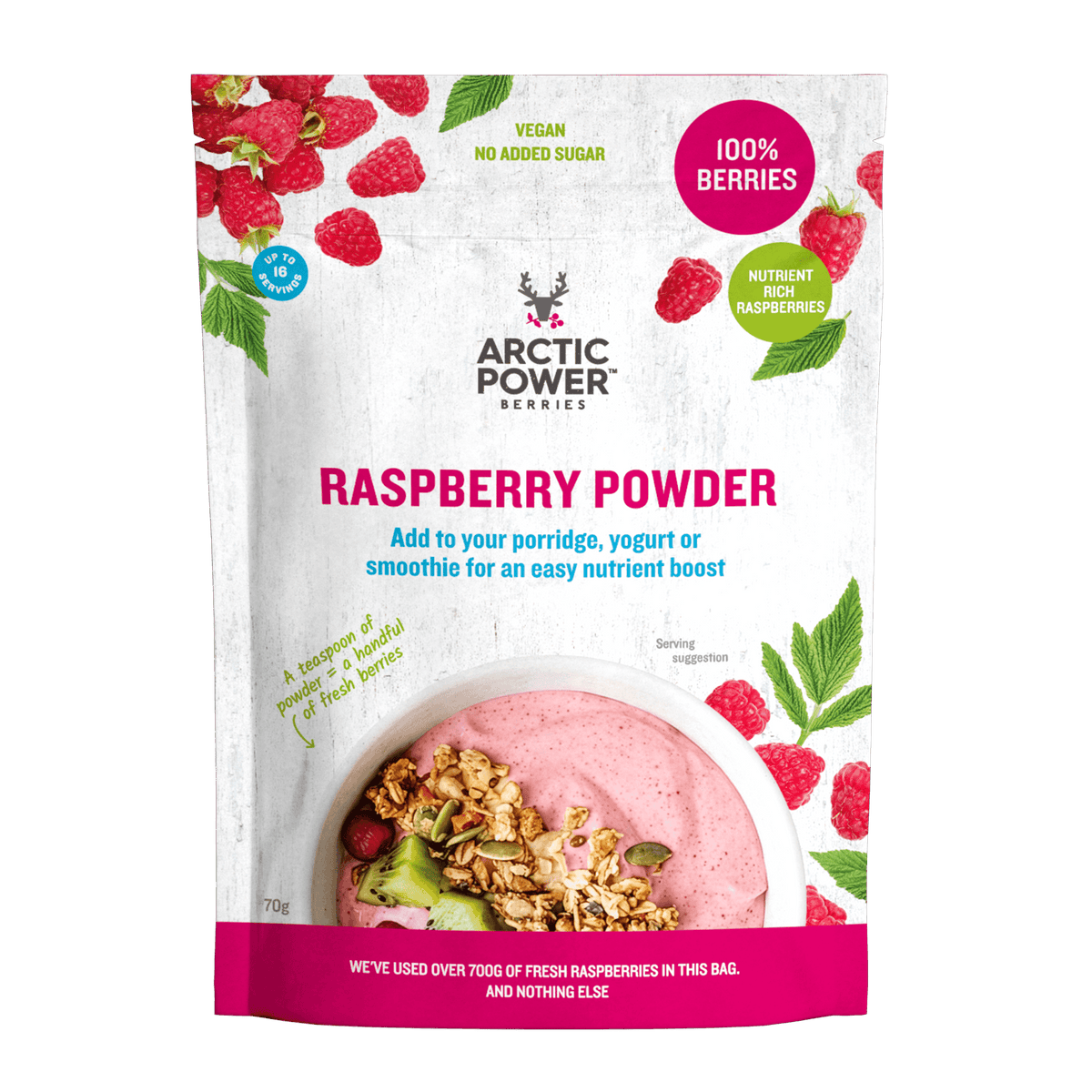 Arctic Power Berries Raspberry Powder 70g packaging